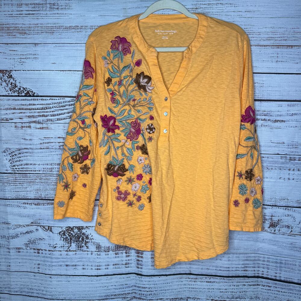 Soft Surroundings Orange Floral Embroidered Tunic - Medium - Picture 2 of 6